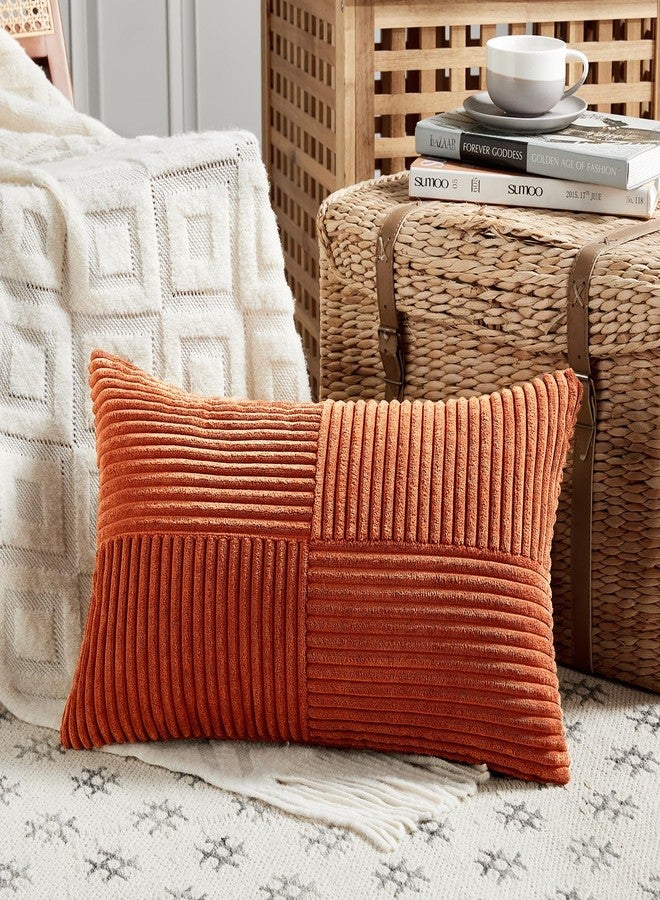Fancy Homi Set of 2 Burnt Orange Long Lumbar Decorative Throw Pillow Covers 12x24 Inch for Living Room Couch Bed, Boho Farmhouse Fall Home Decor, Soft Corduroy Corss Textured Cushion Case 30x60 cm - Image 2